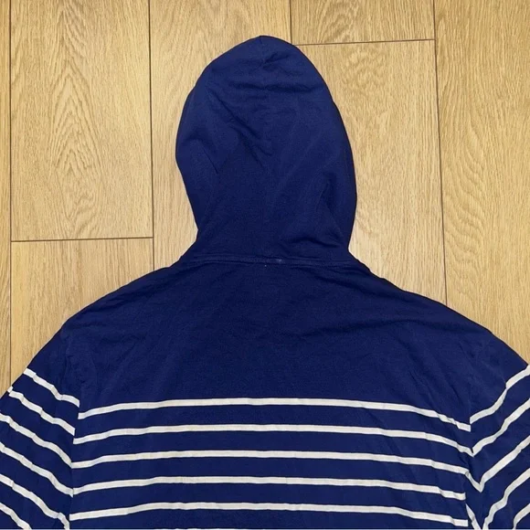 Polo Ralph Lauren Men's XXL Navy Blue & White Striped Hooded Lightweight Jersey - Picture 7 of 8